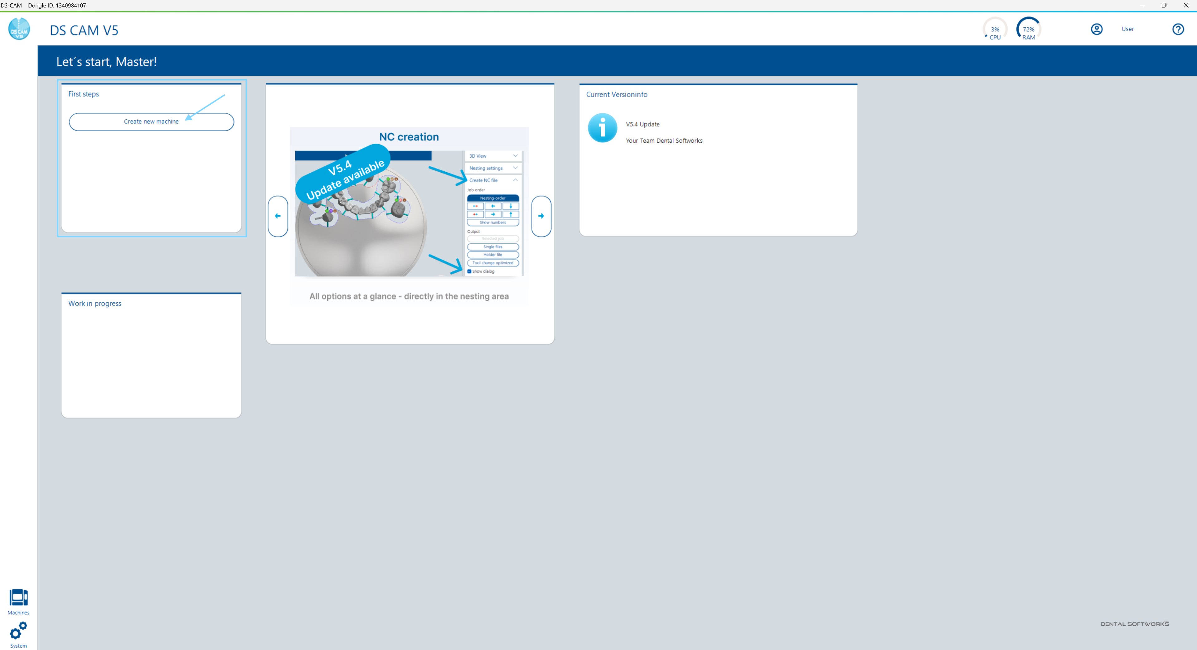 Start Page – First Steps Box with "Create new machine"