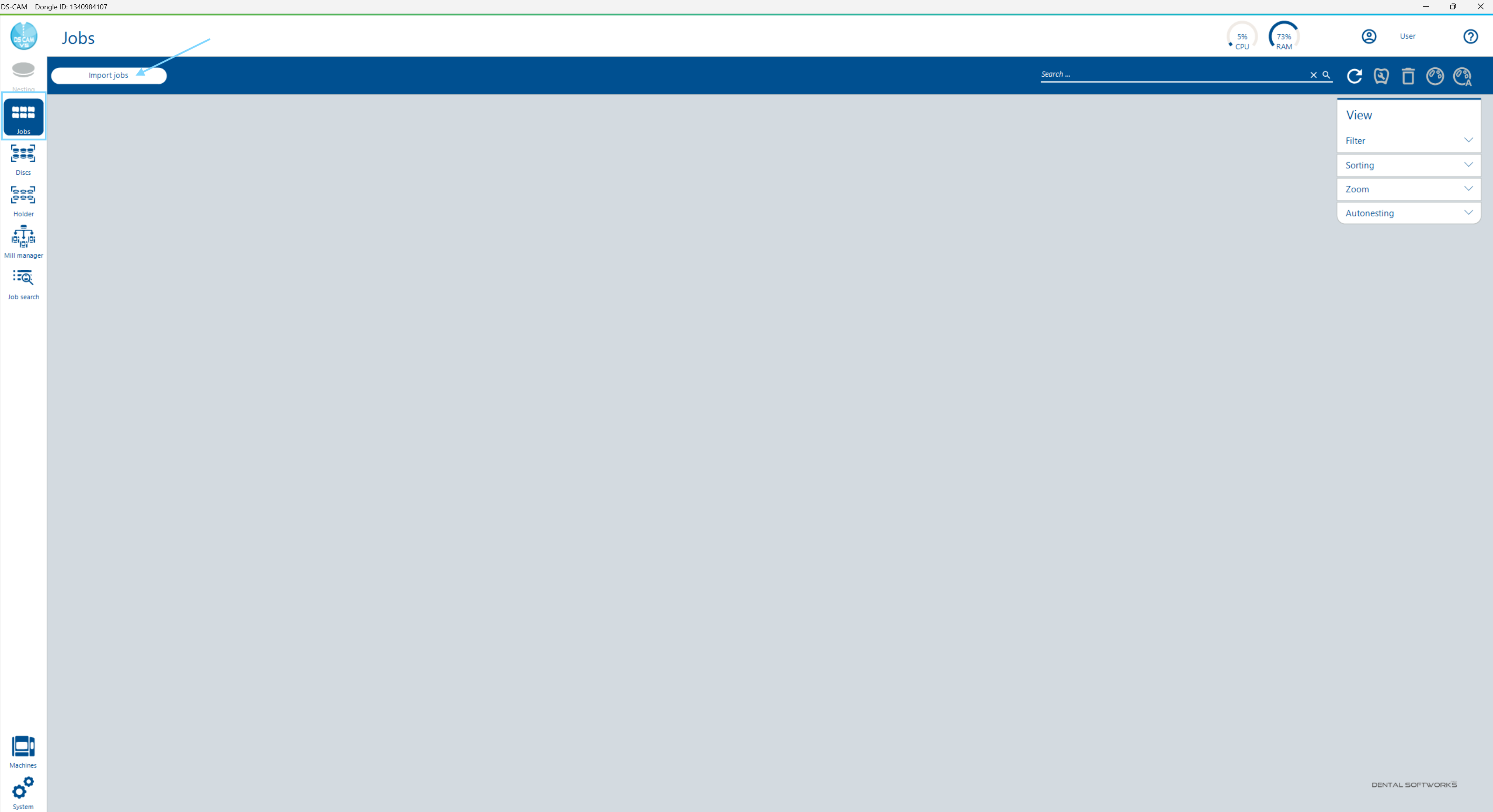 Jobs Dialog – Import View