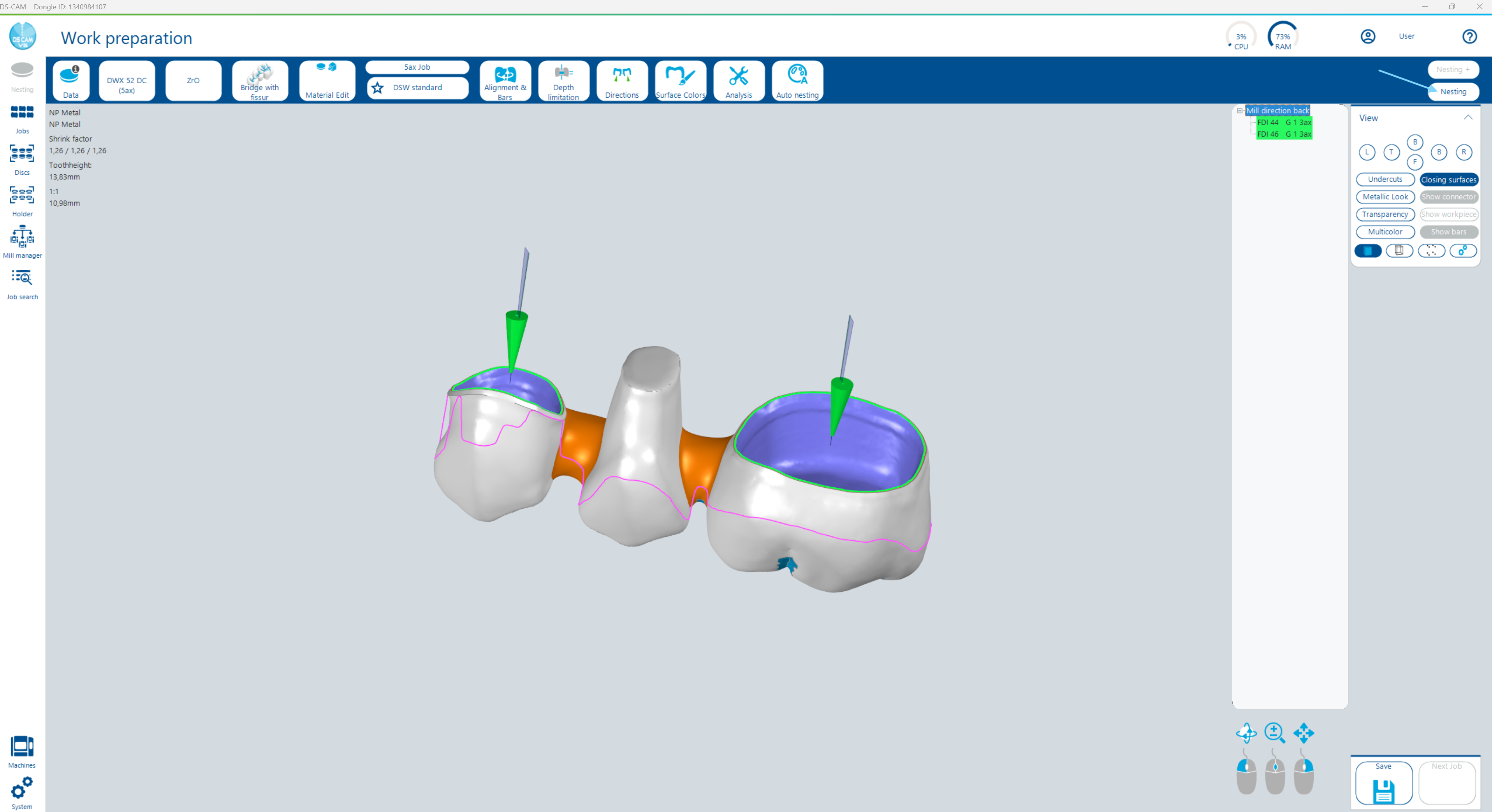 Work Preparation – Header with Machine, Material, Object Type