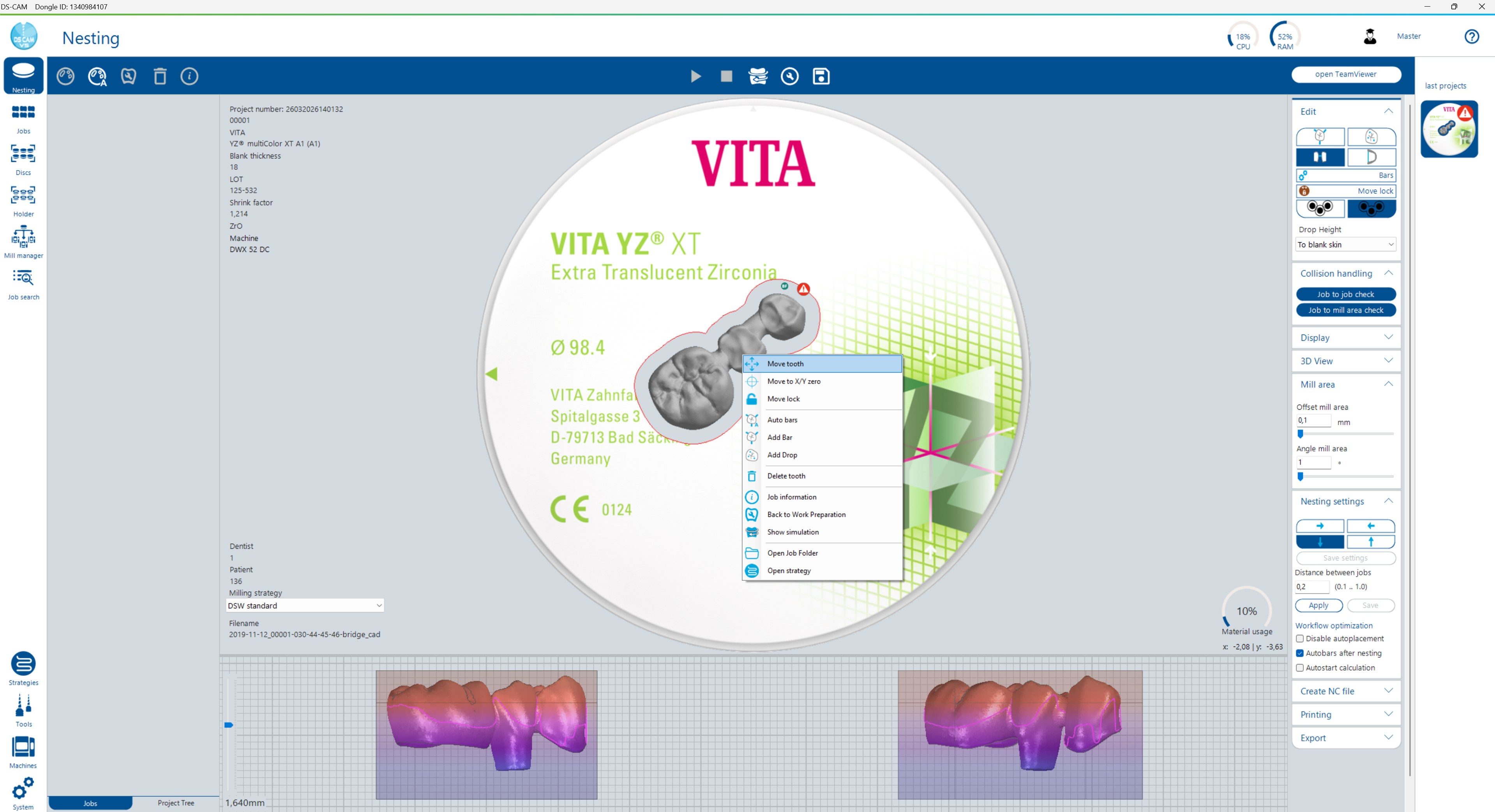 Nesting Dialog – Bridge Placed in Disc