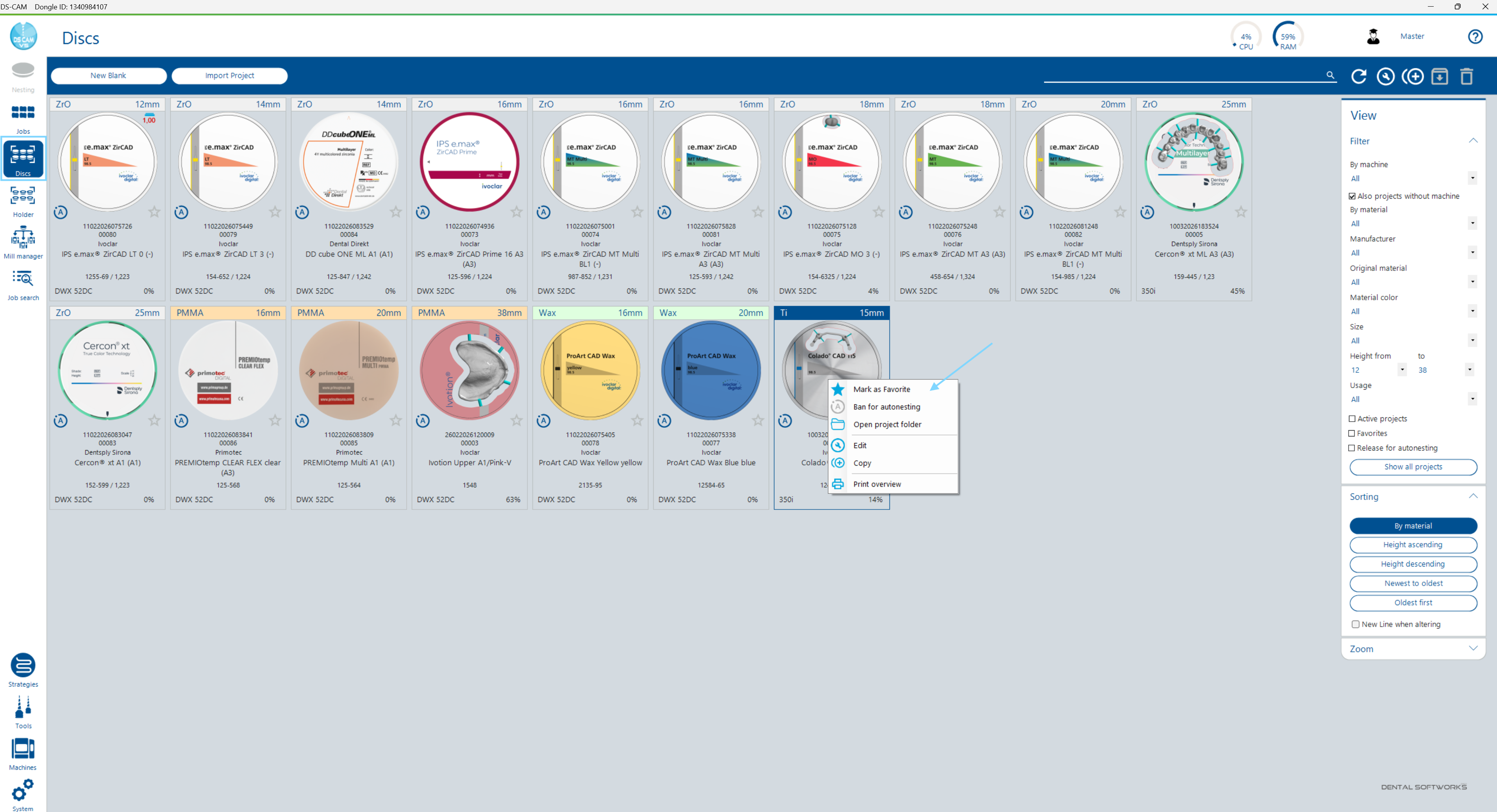 Discs Dialog – Context Menu