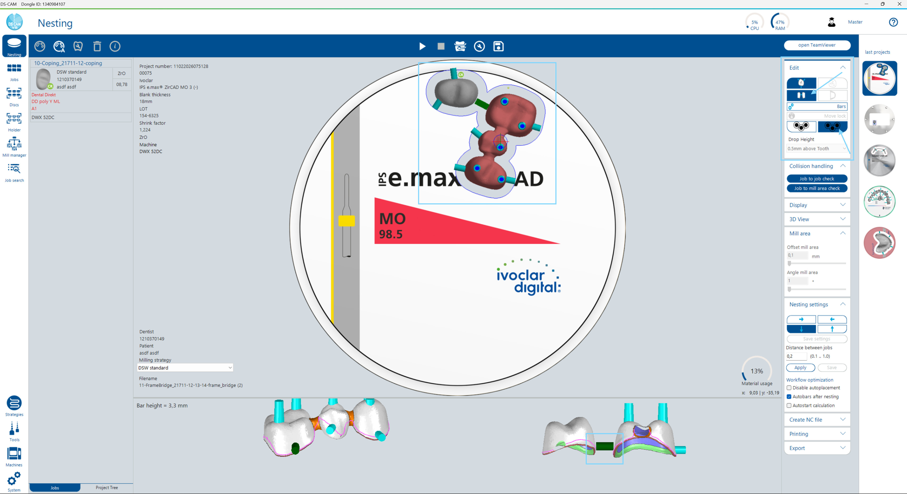 Shared Milling Area – Two Jobs with Job-to-Job Bridges