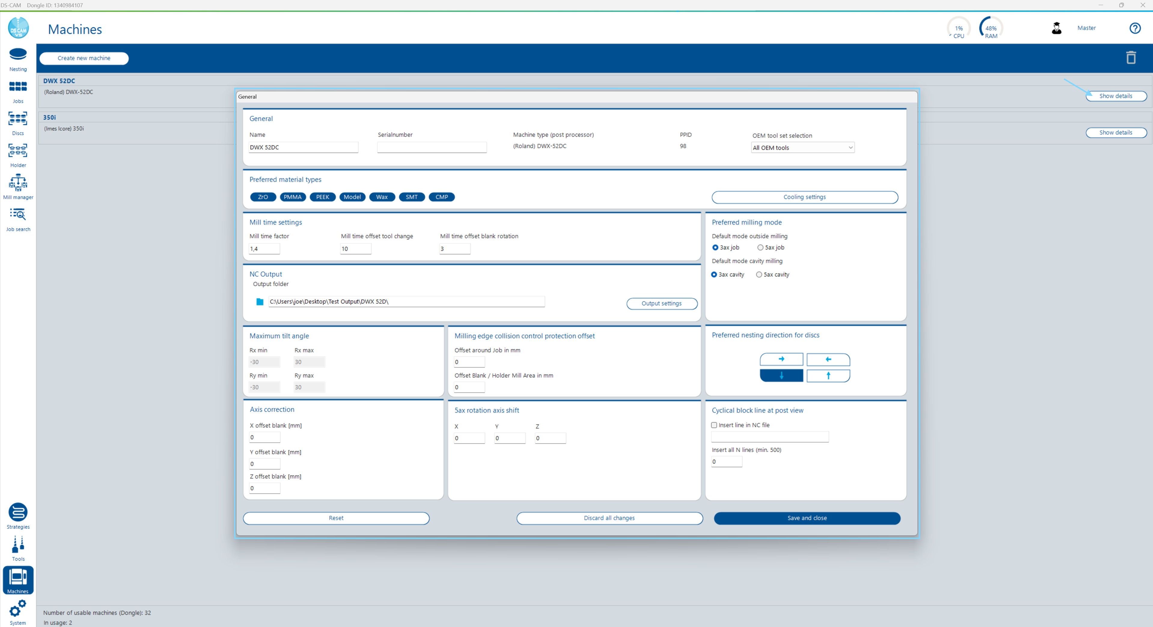 Machine detail dialog